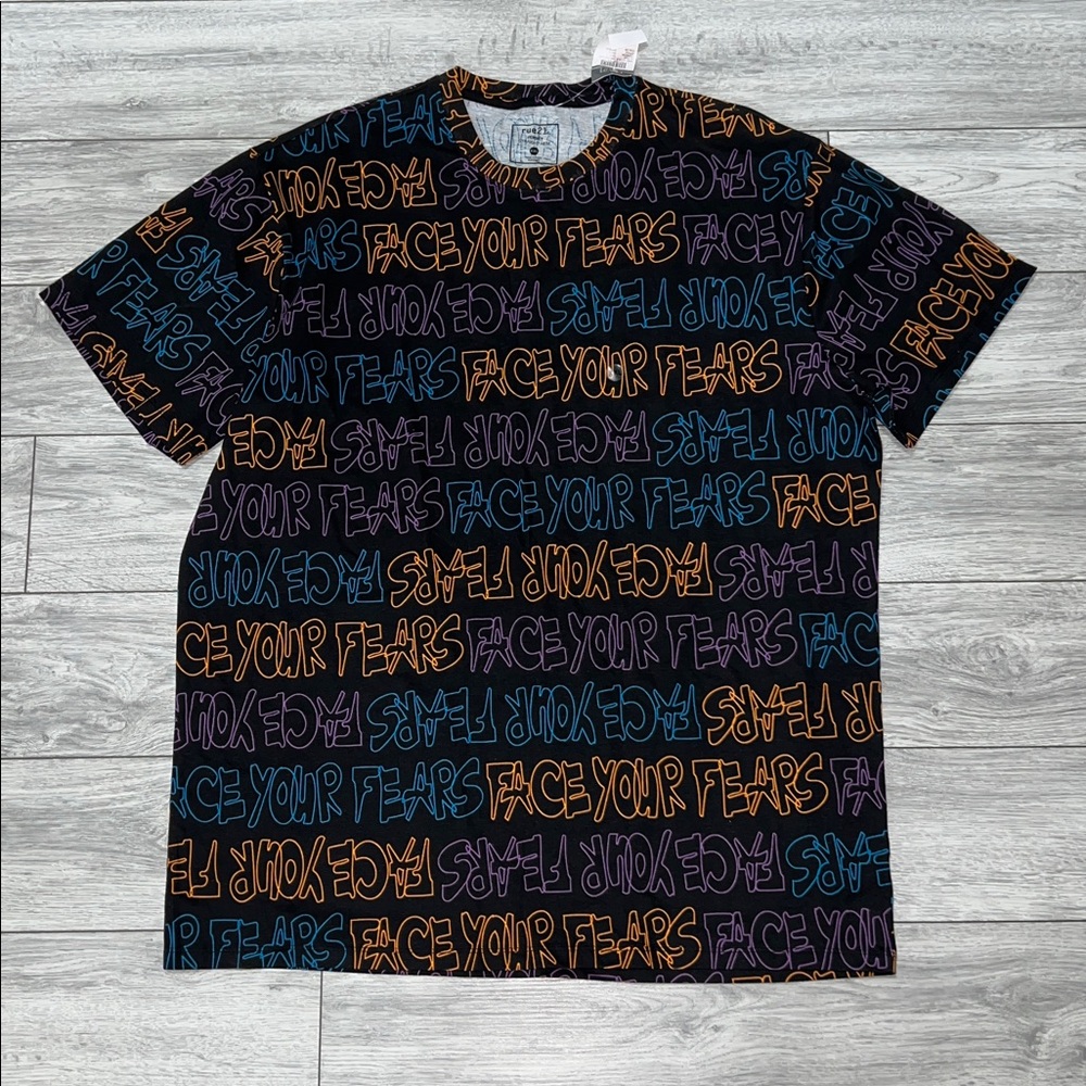 Rue21 Black Tee with Vibrant Text